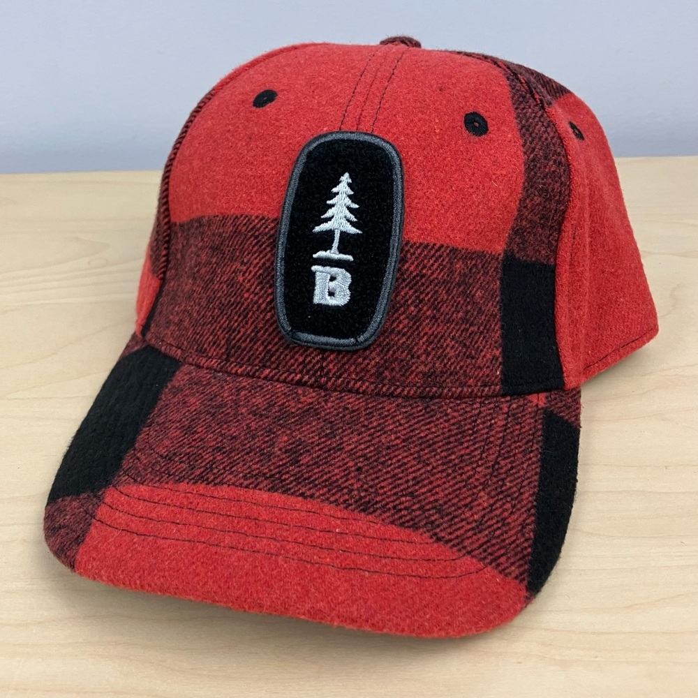 Bass Outdoor Strapback Hat Flannel Buffalo Plaid Cap Red & Black Logo